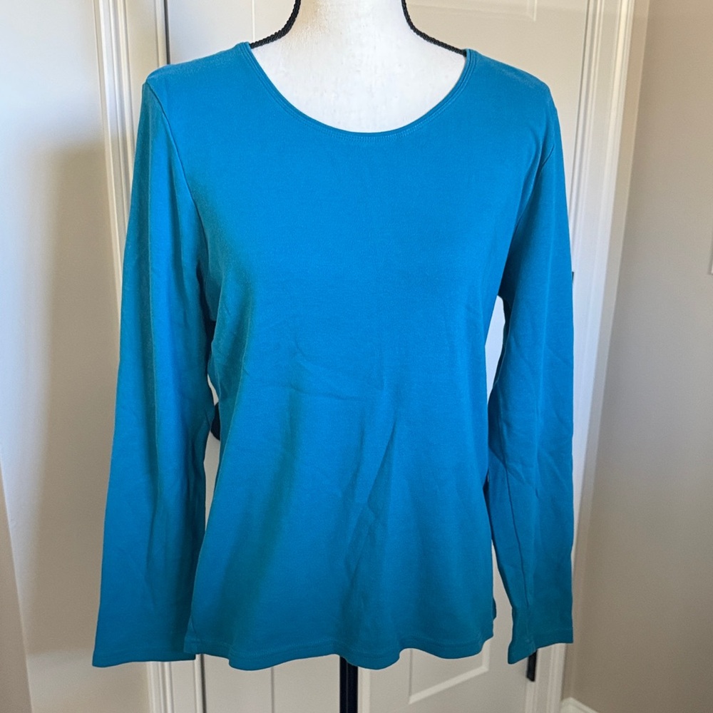 Karen Scott Teal Long Sleeve Scoop Neck Top